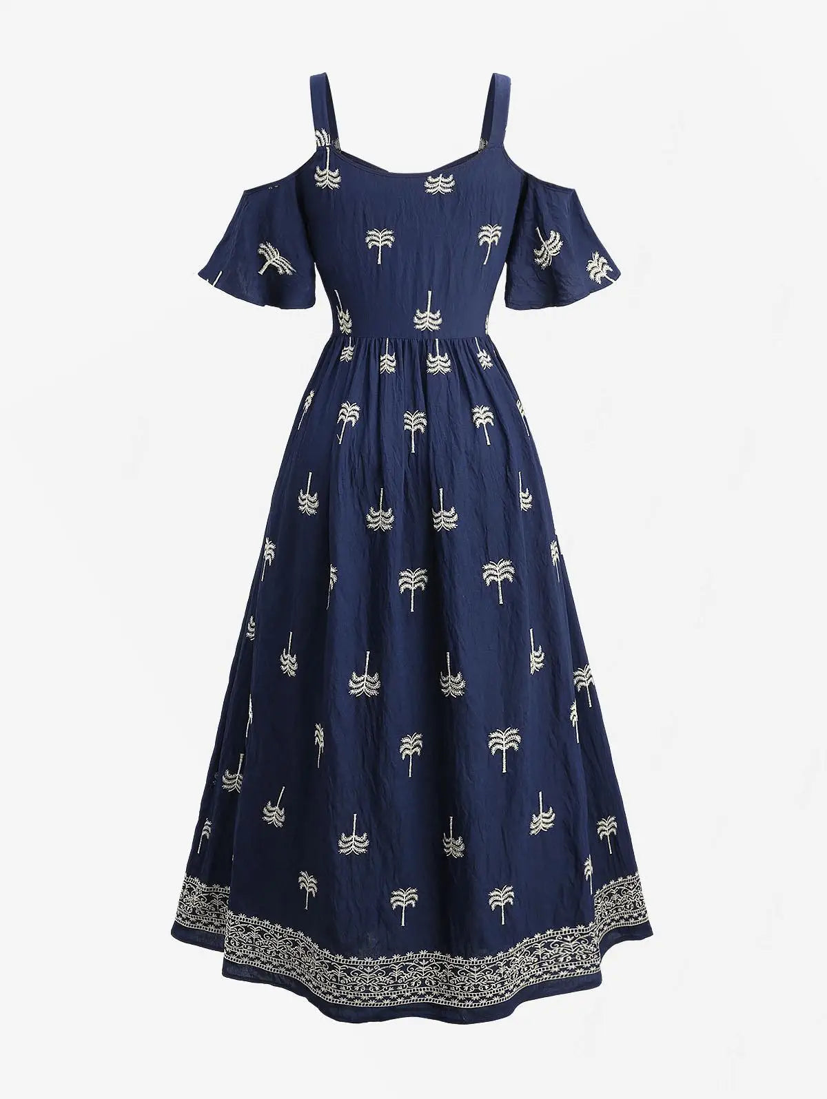 Women's Floral Off-Shoulder Midi Dress with A-Line Silhouette