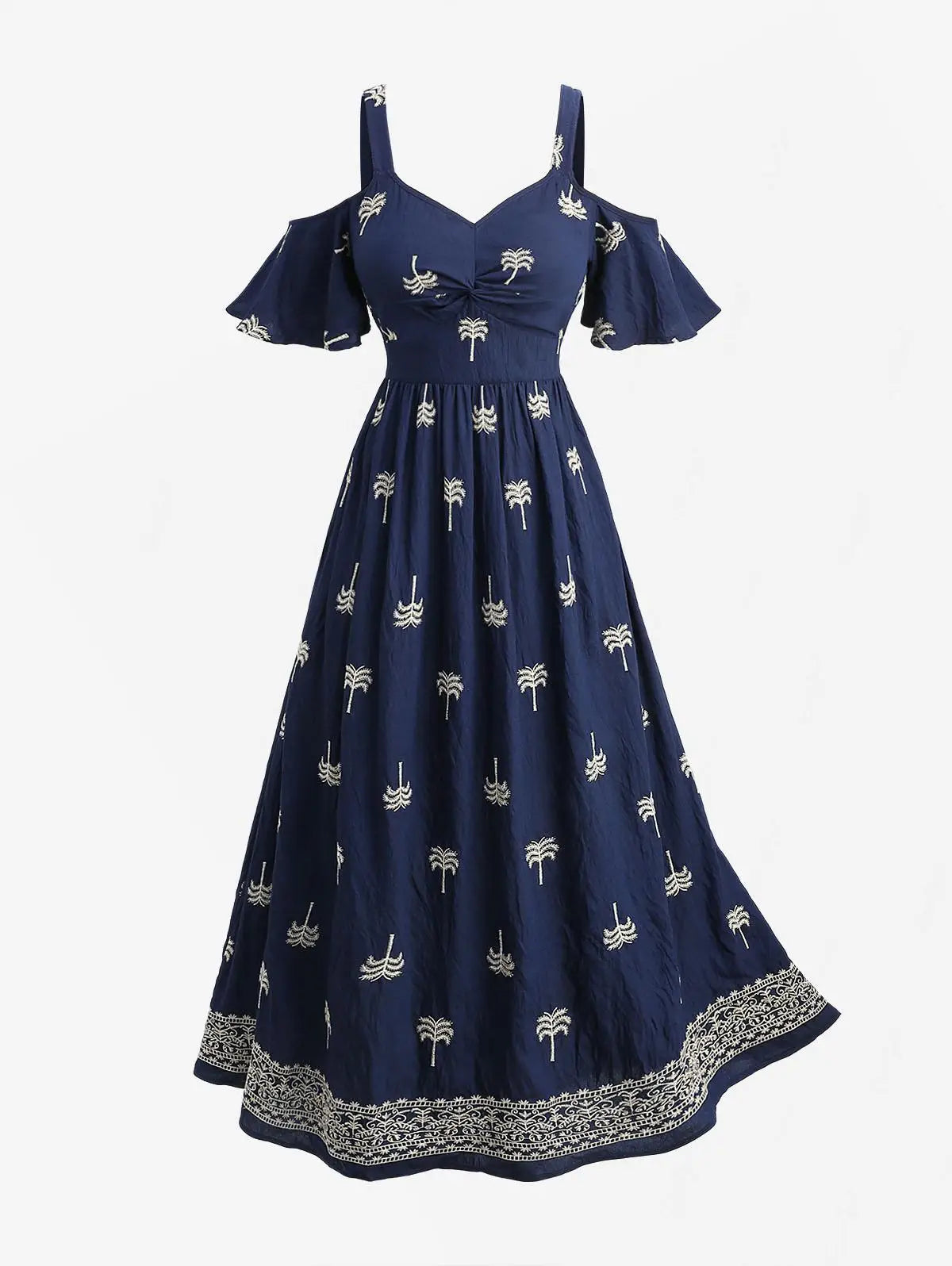 Women's Floral Off-Shoulder Midi Dress with A-Line Silhouette