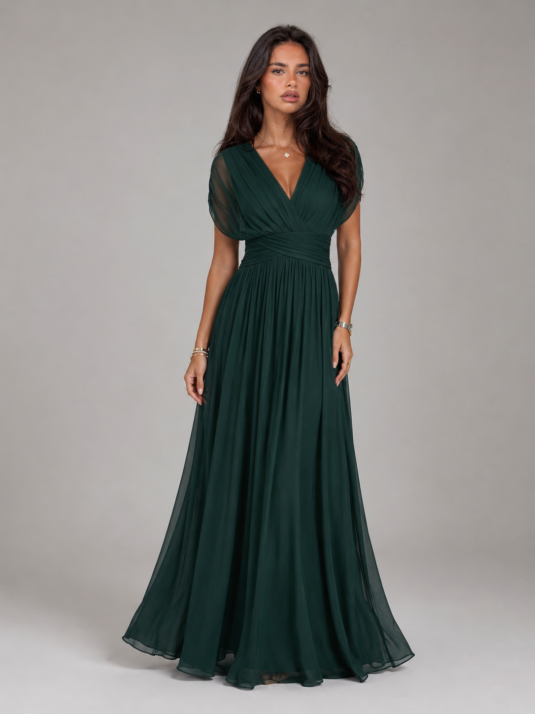 Women's Floral Pleated Maxi Dress with V-Neck