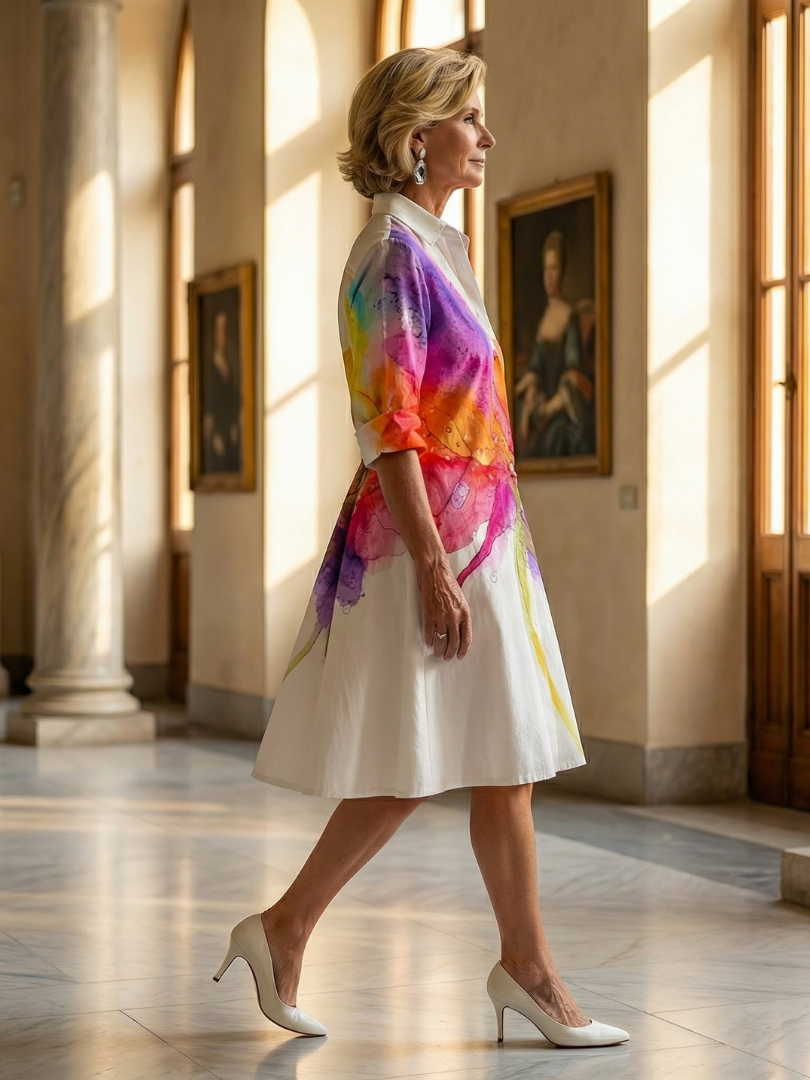 Women's Floral Print Midi Dress with Three-Quarter Sleeves