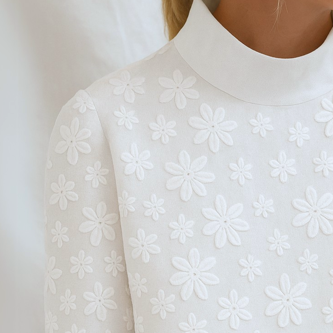 Women's Floral Stand-Up Collar Blouse with Half-Length Sleeves