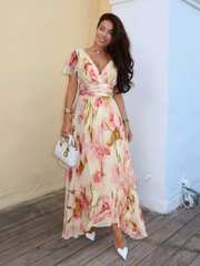 Women's Floral V-Neck Maxi Dress