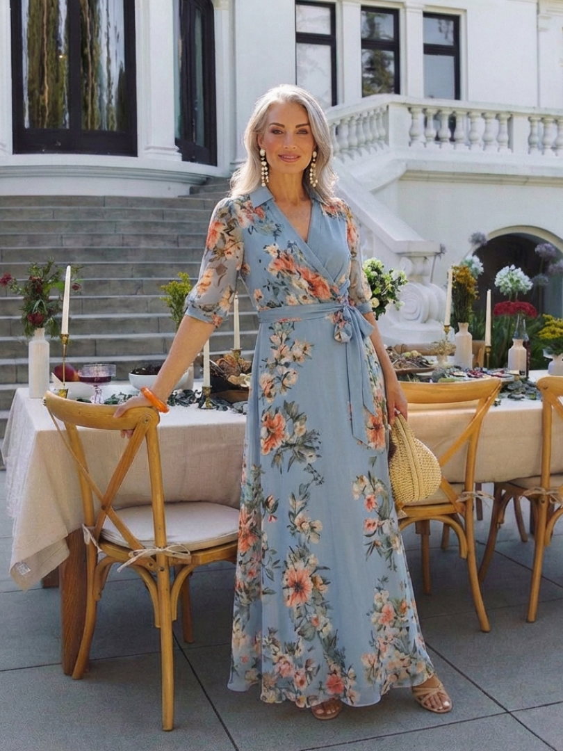 Women's Floral V-Neck Maxi Dress