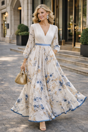 Women's Floral V-Neck Maxi Dress for Summer Elegance