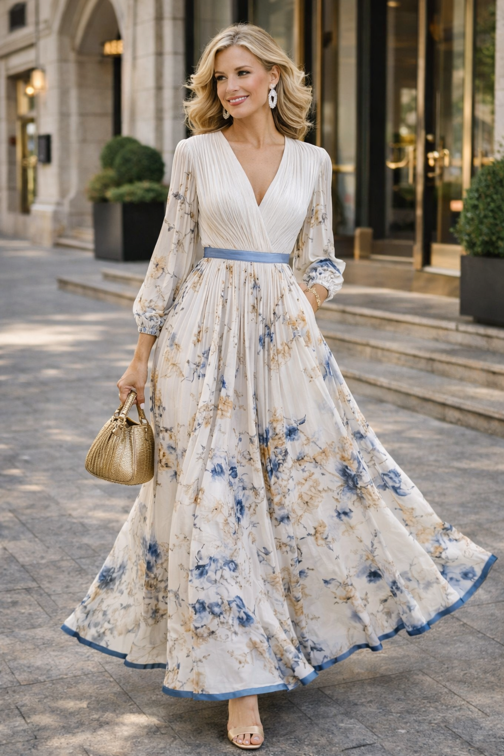 Women's Floral V-Neck Maxi Dress for Summer Elegance