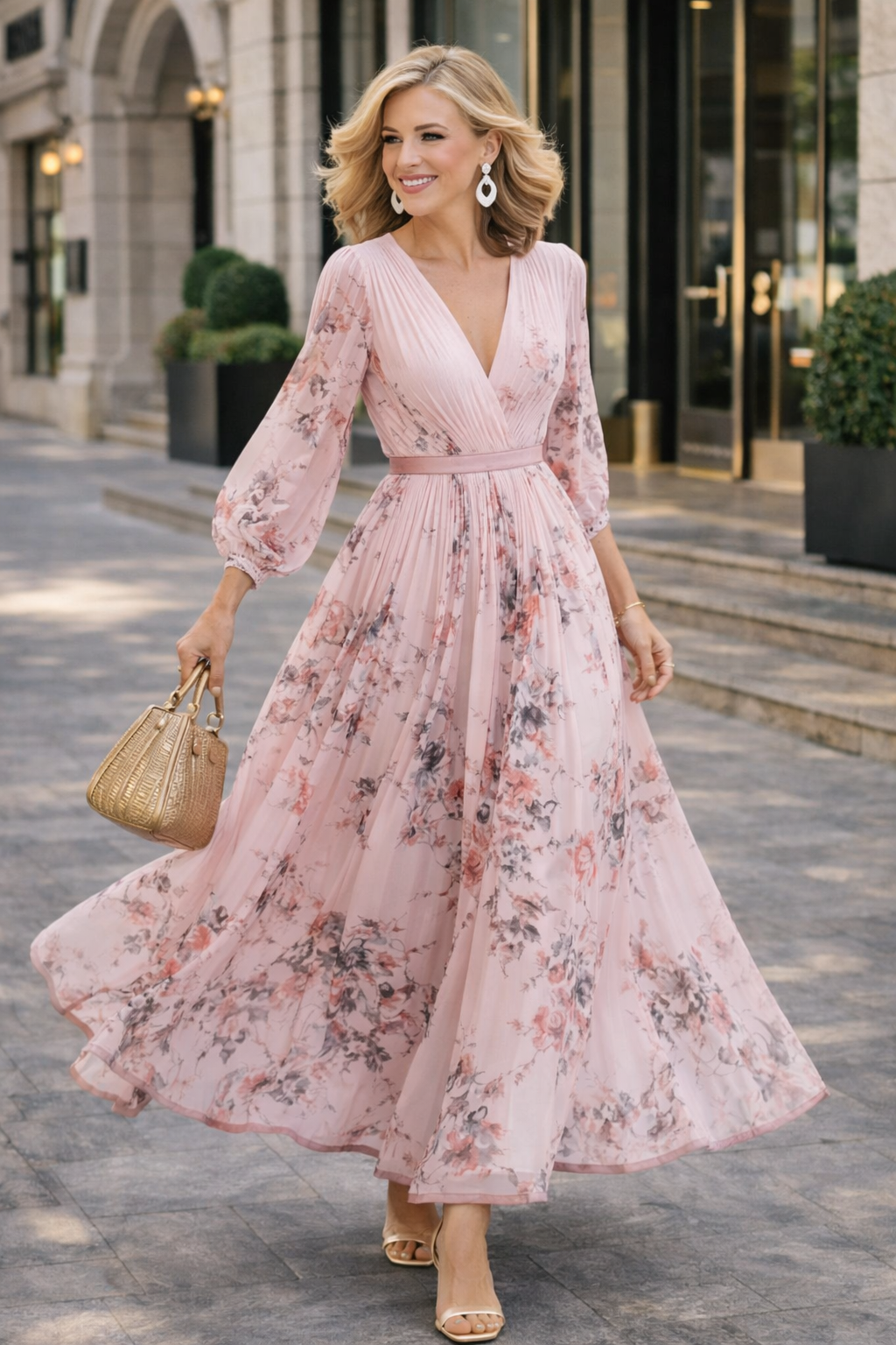 Women's Floral V-Neck Maxi Dress for Summer Elegance