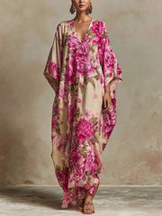 Women's Floral V-Neck Maxi Dress with Flowing Silhouette