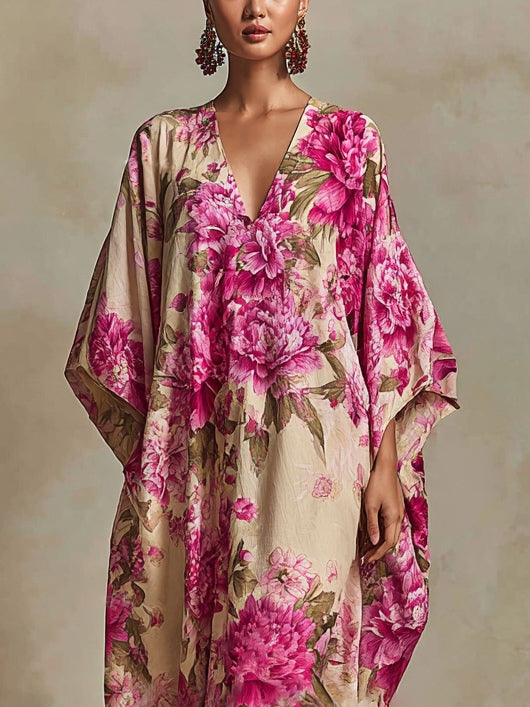 Women's Floral V-Neck Maxi Dress with Flowing Silhouette