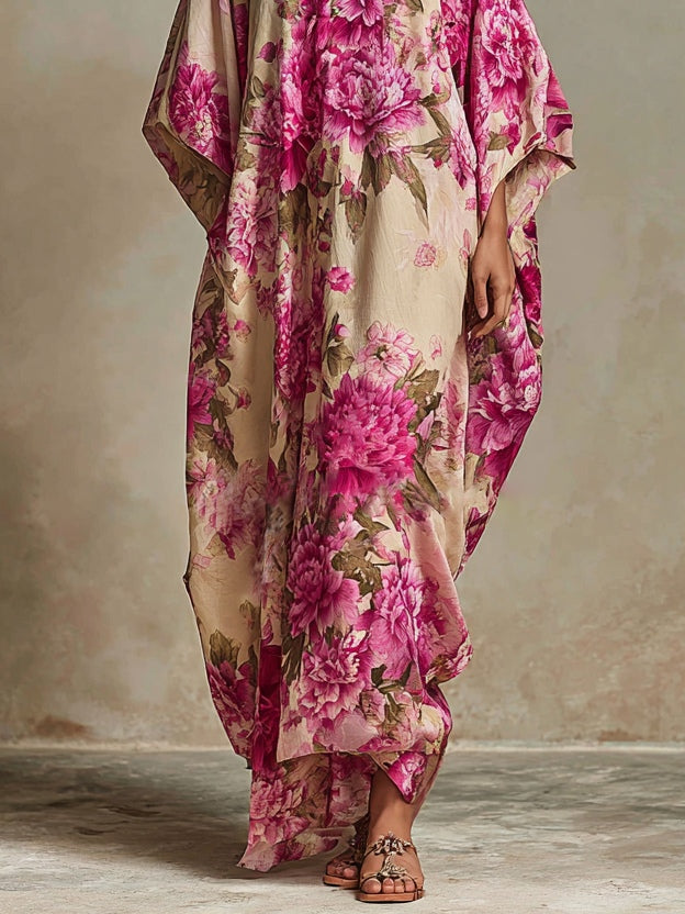 Women's Floral V-Neck Maxi Dress with Flowing Silhouette
