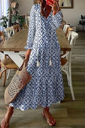 Women's Floral V-Neck Maxi Dress with Ruffle Hem