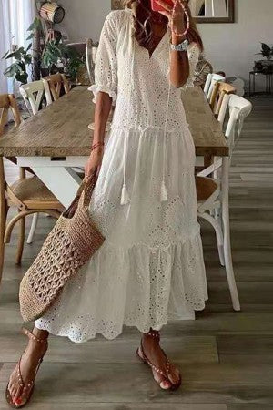 Women's Floral V-Neck Maxi Dress with Ruffle Hem