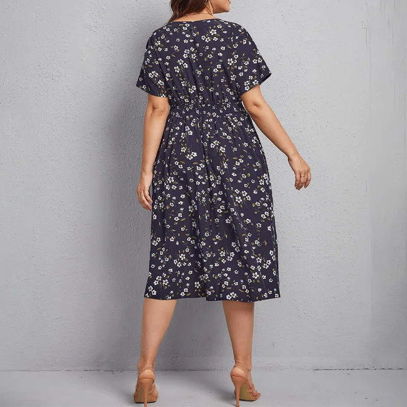 Women's Floral V-Neck Summer Dress with Trapeze Cut
