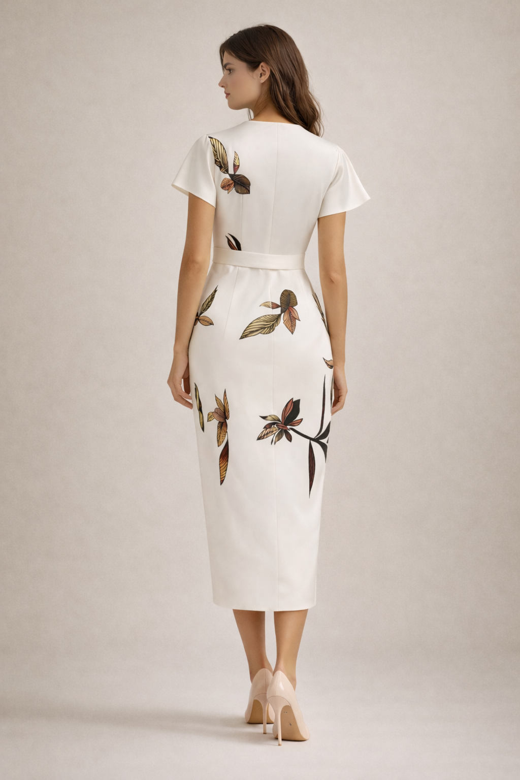 Women's Floral Wrap Midi Dress with Fitted Cut