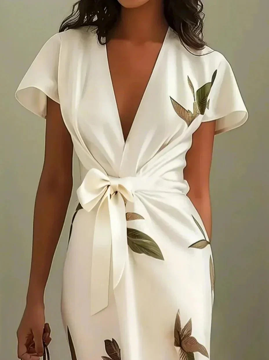 Women's Floral Wrap Midi Dress with Flattering Silhouette