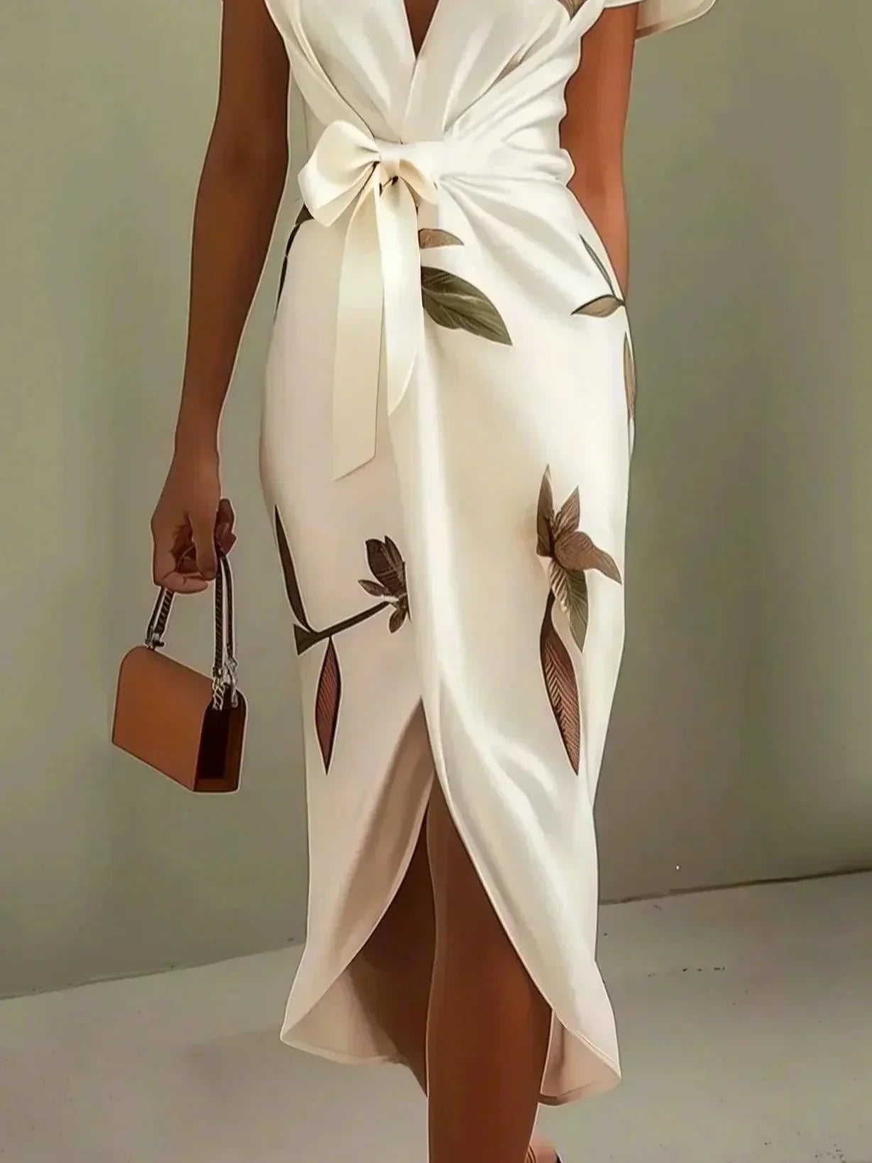 Women's Floral Wrap Midi Dress with Flattering Silhouette