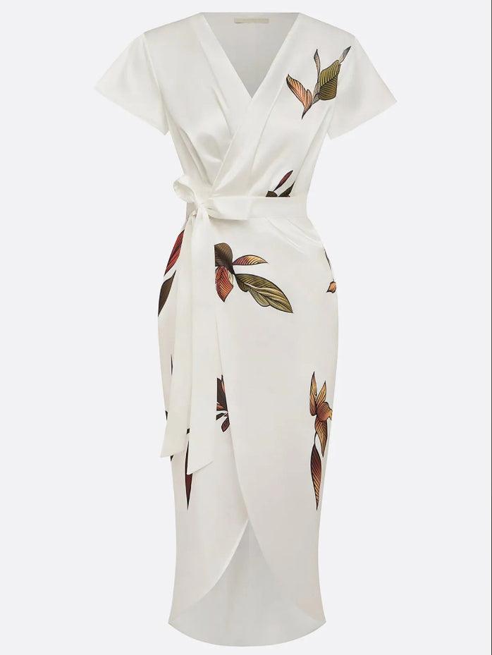 Women's Floral Wrap Midi Dress with Flattering Silhouette