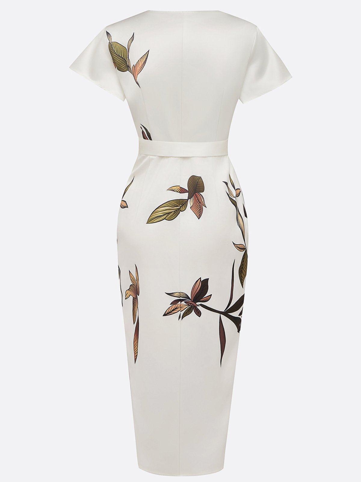 Women's Floral Wrap Midi Dress with Flattering Silhouette