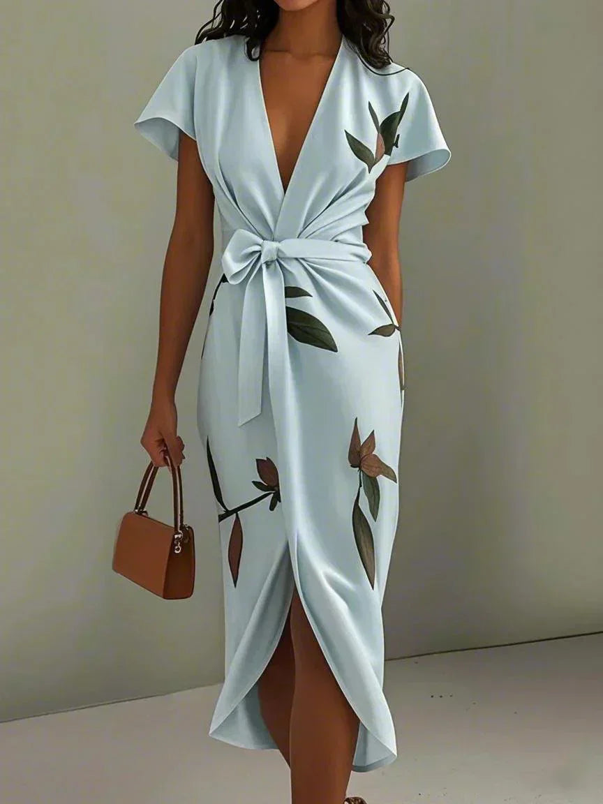 Women's Floral Wrap Midi Dress with Flattering Silhouette