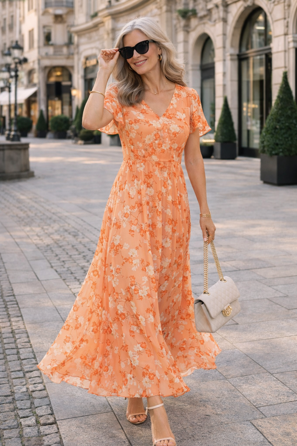 Women's Flowing Gradient Midi Dress with Figure-Hugging Fit