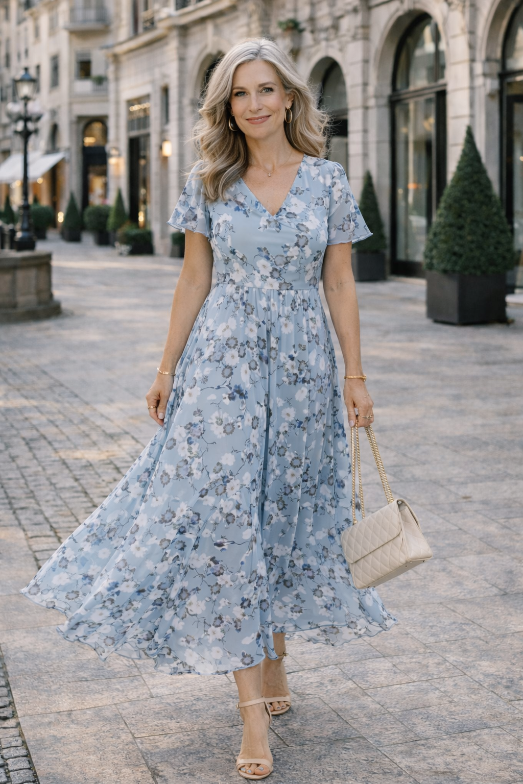 Women's Flowing Gradient Midi Dress with Figure-Hugging Fit