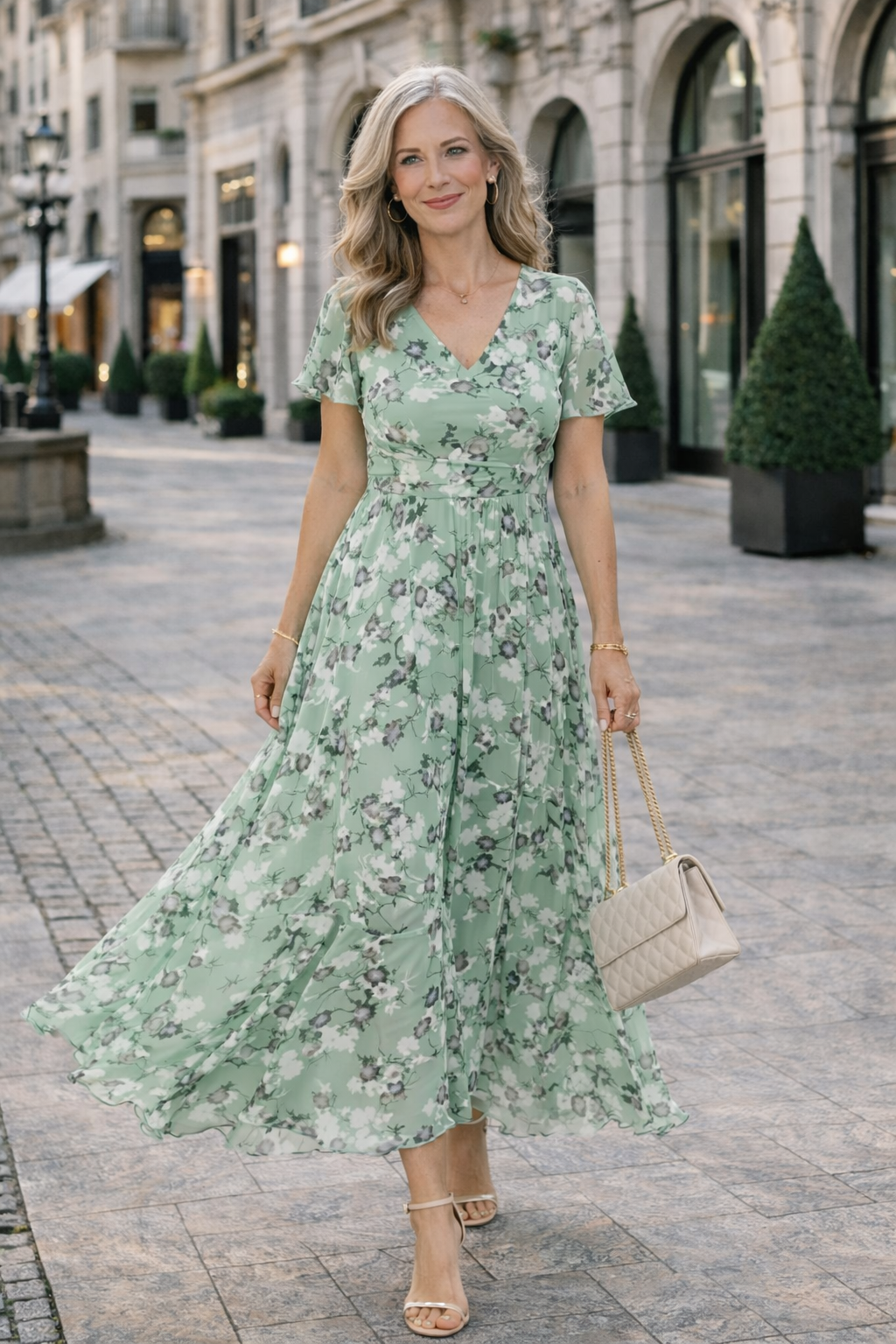 Women's Flowing Gradient Midi Dress with Figure-Hugging Fit