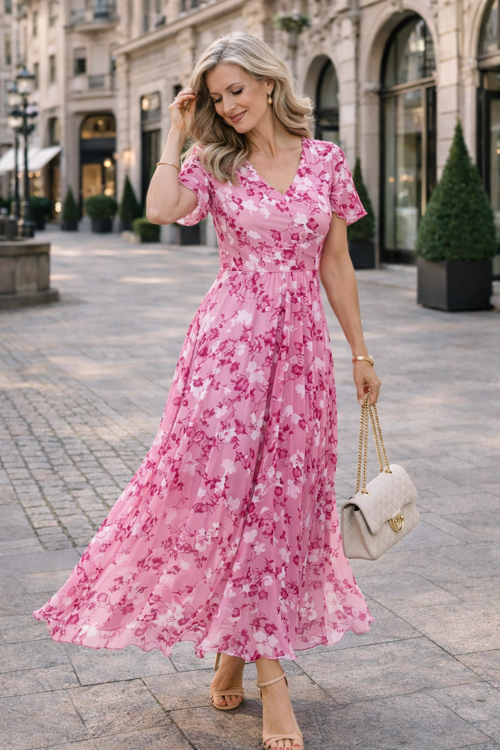 Women's Flowing Gradient Midi Dress with Figure-Hugging Fit