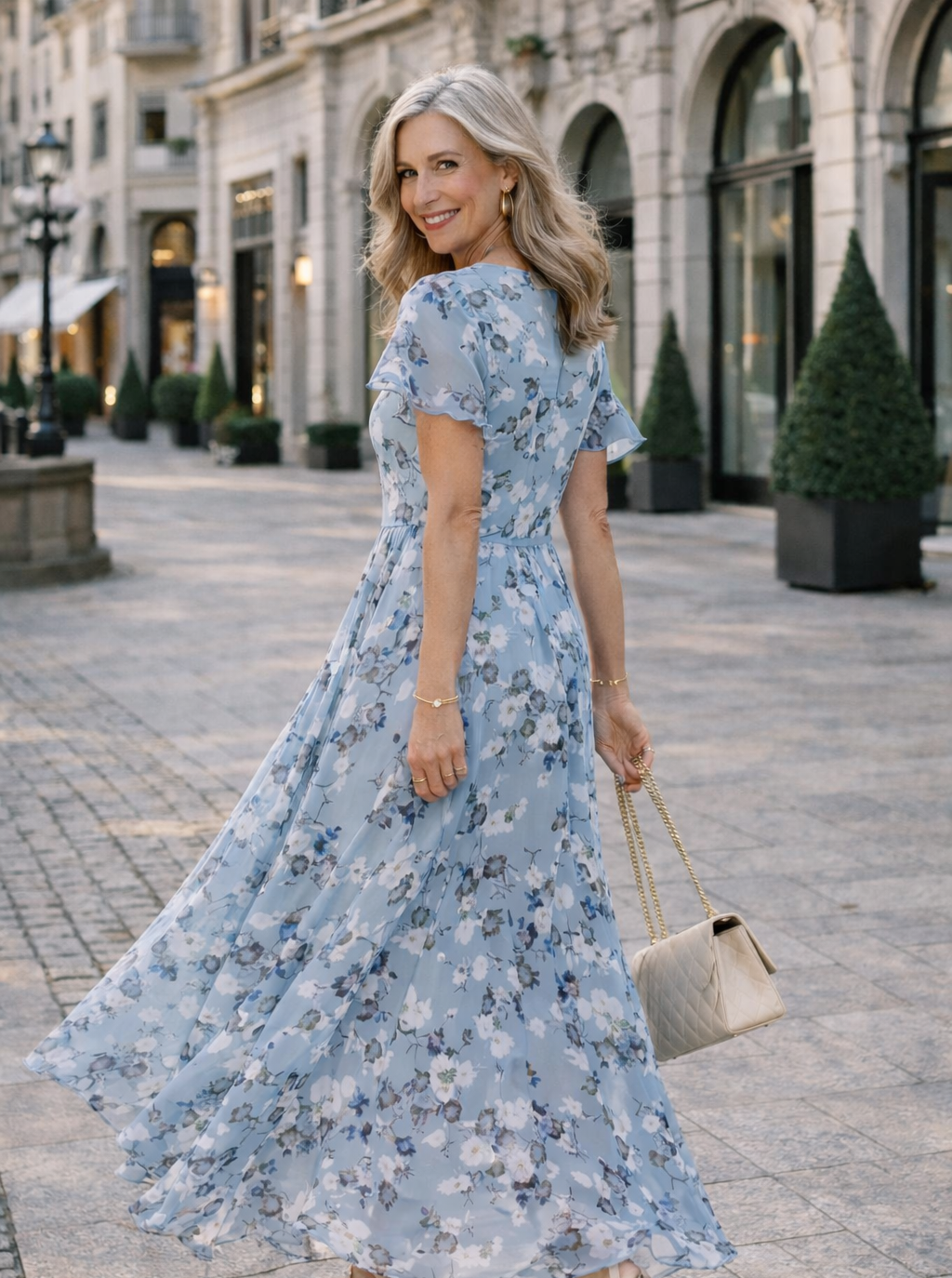 Women's Flowing Gradient Midi Dress with Figure-Hugging Fit