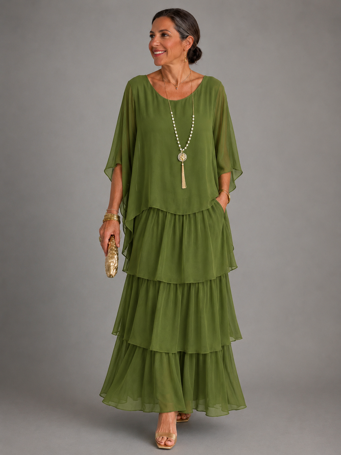 Women's Flowing Maxi Dress with Layered Design