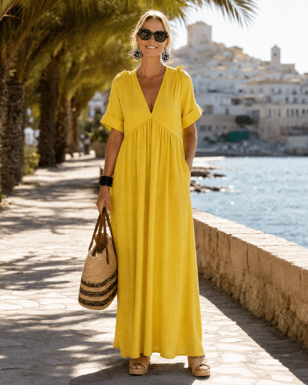 Women's Flowing V-Neck Midi Dress