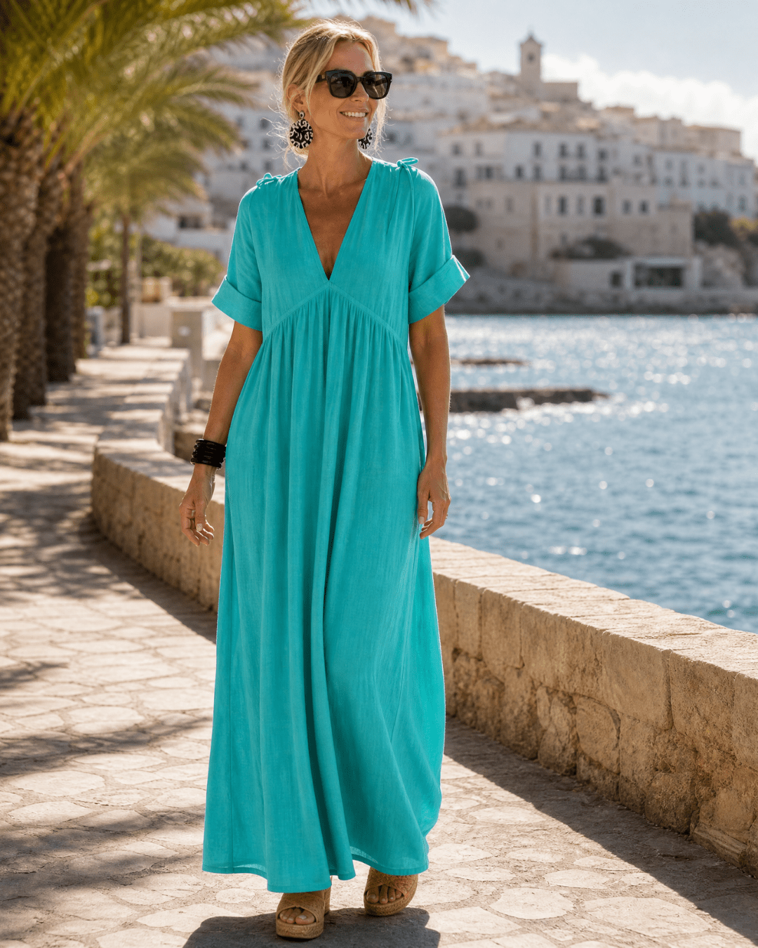 Women's Flowing V-Neck Midi Dress