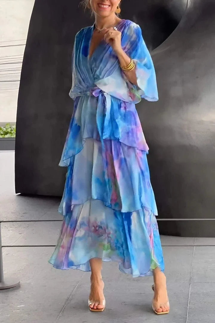 Women's Flowy Chiffon Wrap Midi Dress