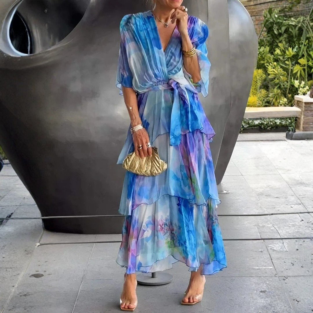 Women's Flowy Chiffon Wrap Midi Dress