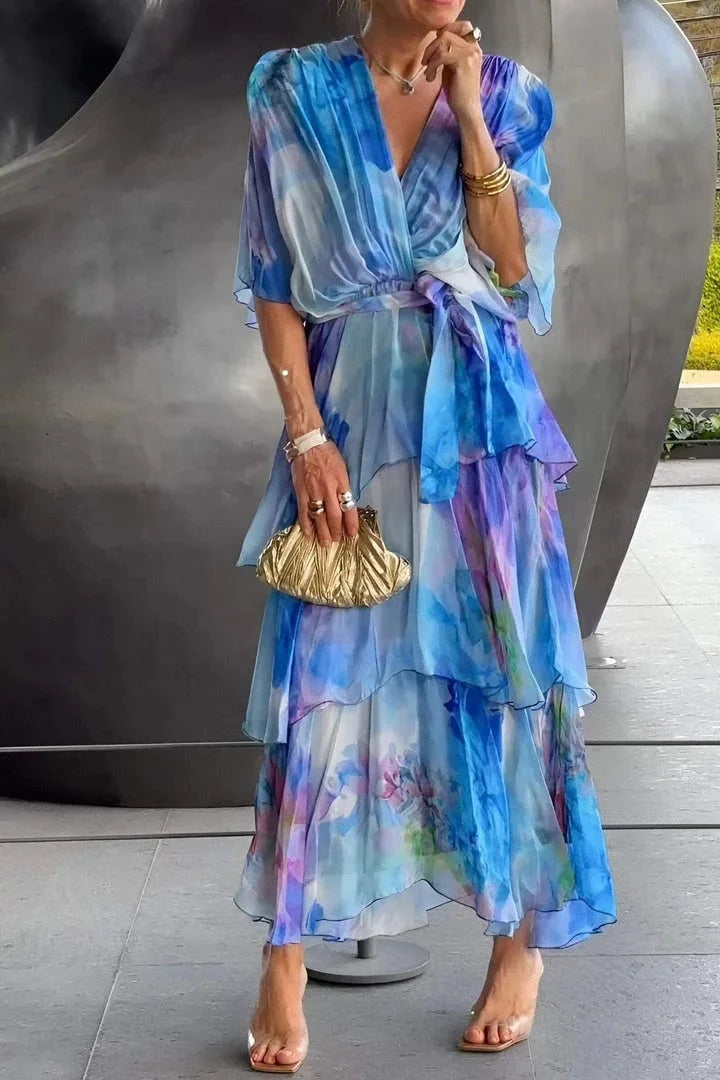Women's Flowy Chiffon Wrap Midi Dress