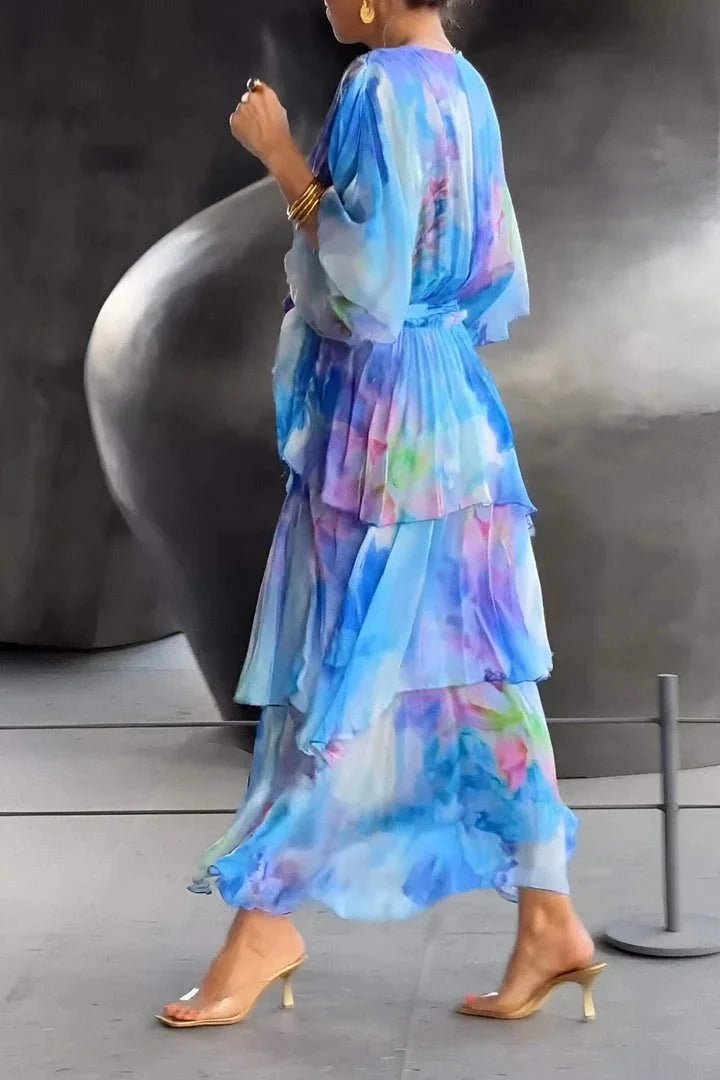 Women's Flowy Chiffon Wrap Midi Dress