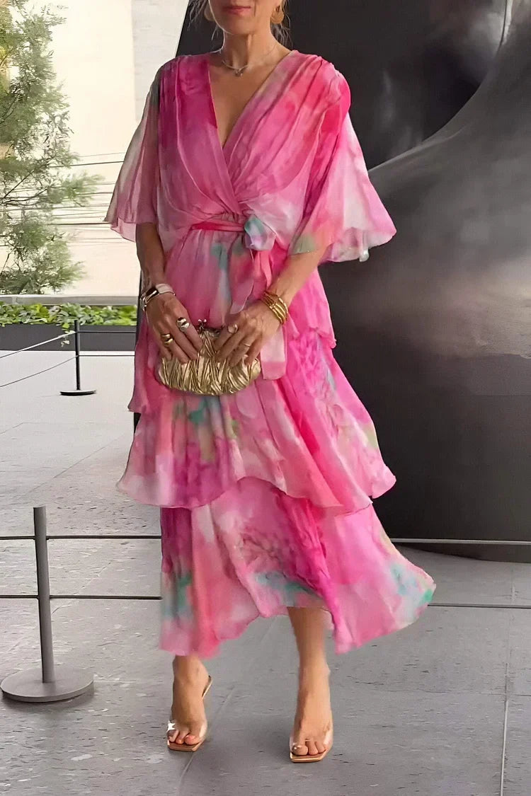 Women's Flowy Chiffon Wrap Midi Dress