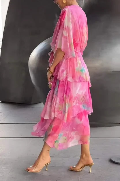 Women's Flowy Chiffon Wrap Midi Dress