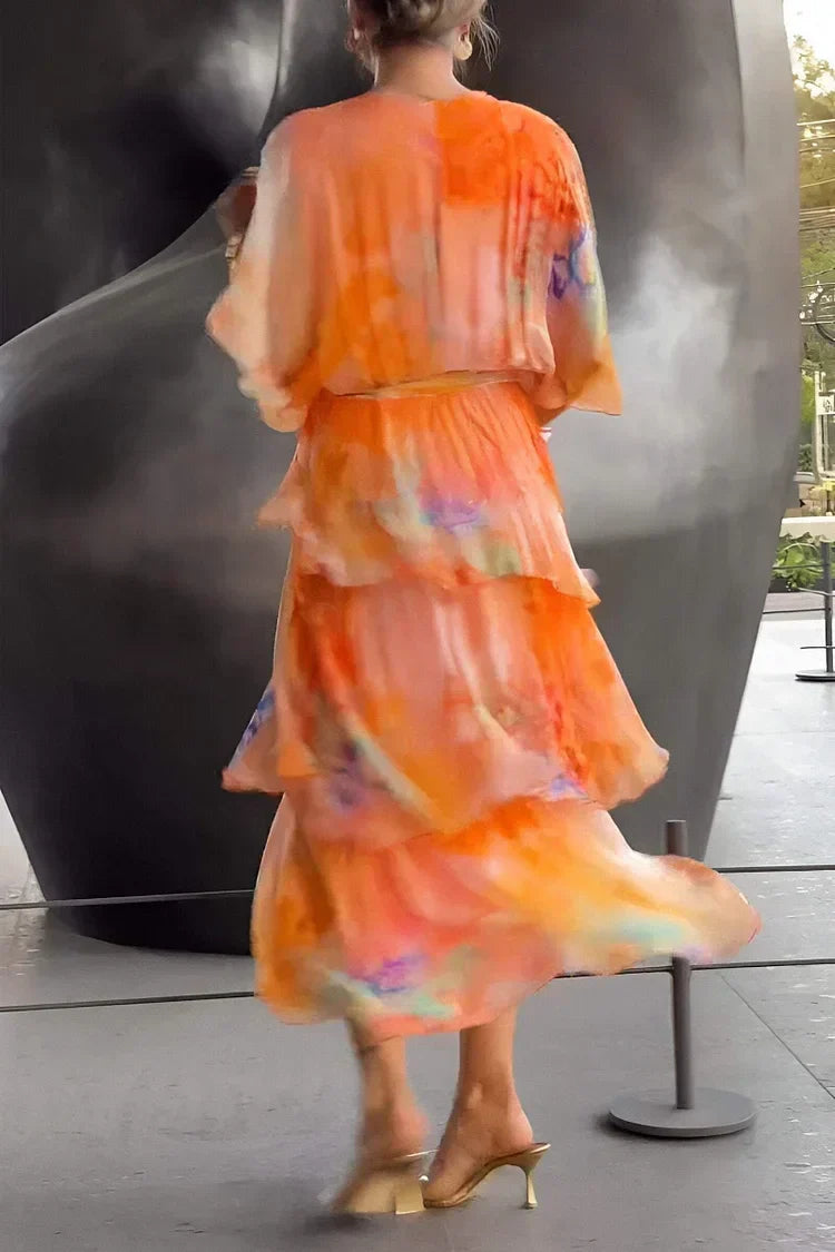 Women's Flowy Chiffon Wrap Midi Dress