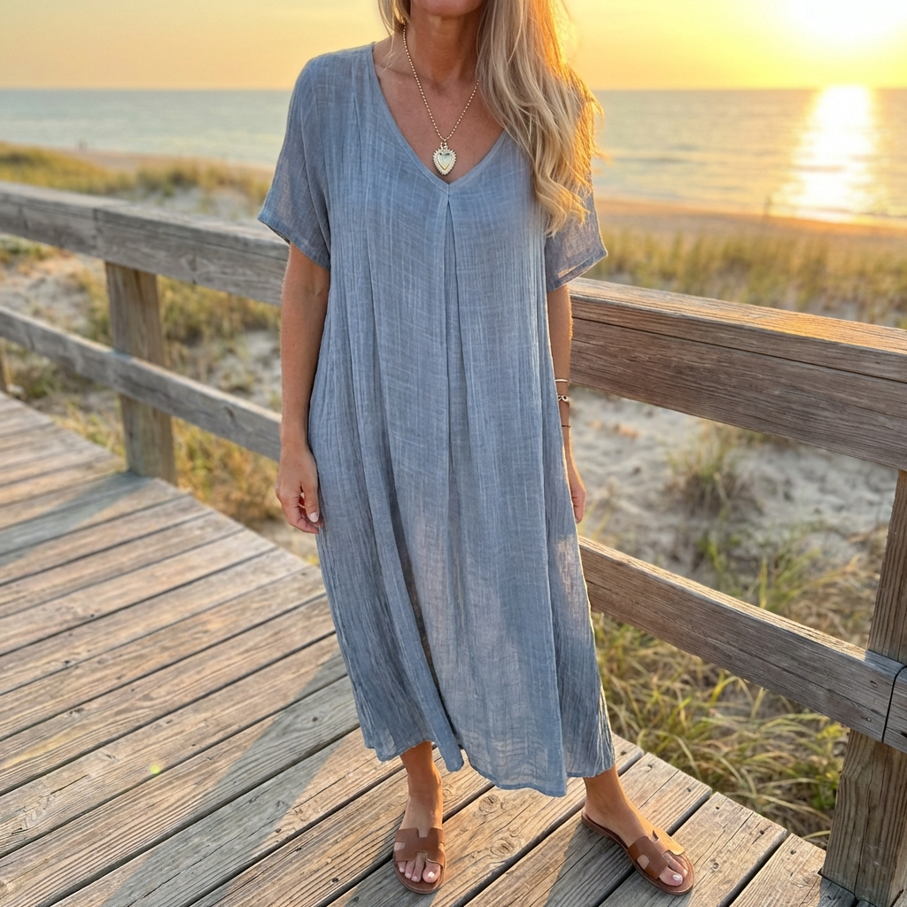Women's Flowy Midi Dress with Elegant Patterns