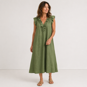 Women's Flowy V-Neck Maxi Dress with Ruffles