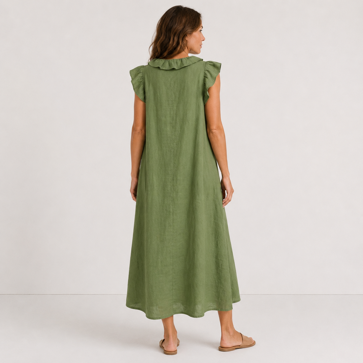 Women's Flowy V-Neck Maxi Dress with Ruffles