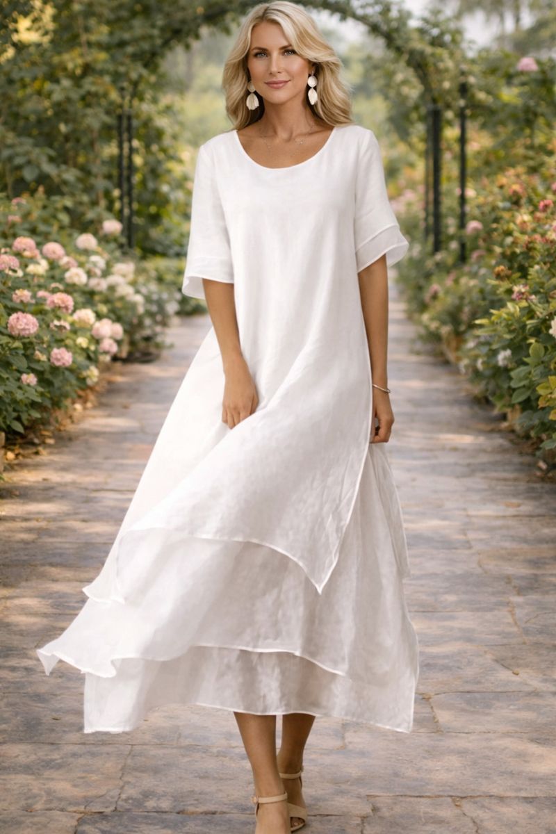 Women's Fluid Cut Midi Dress with Relaxed Fit