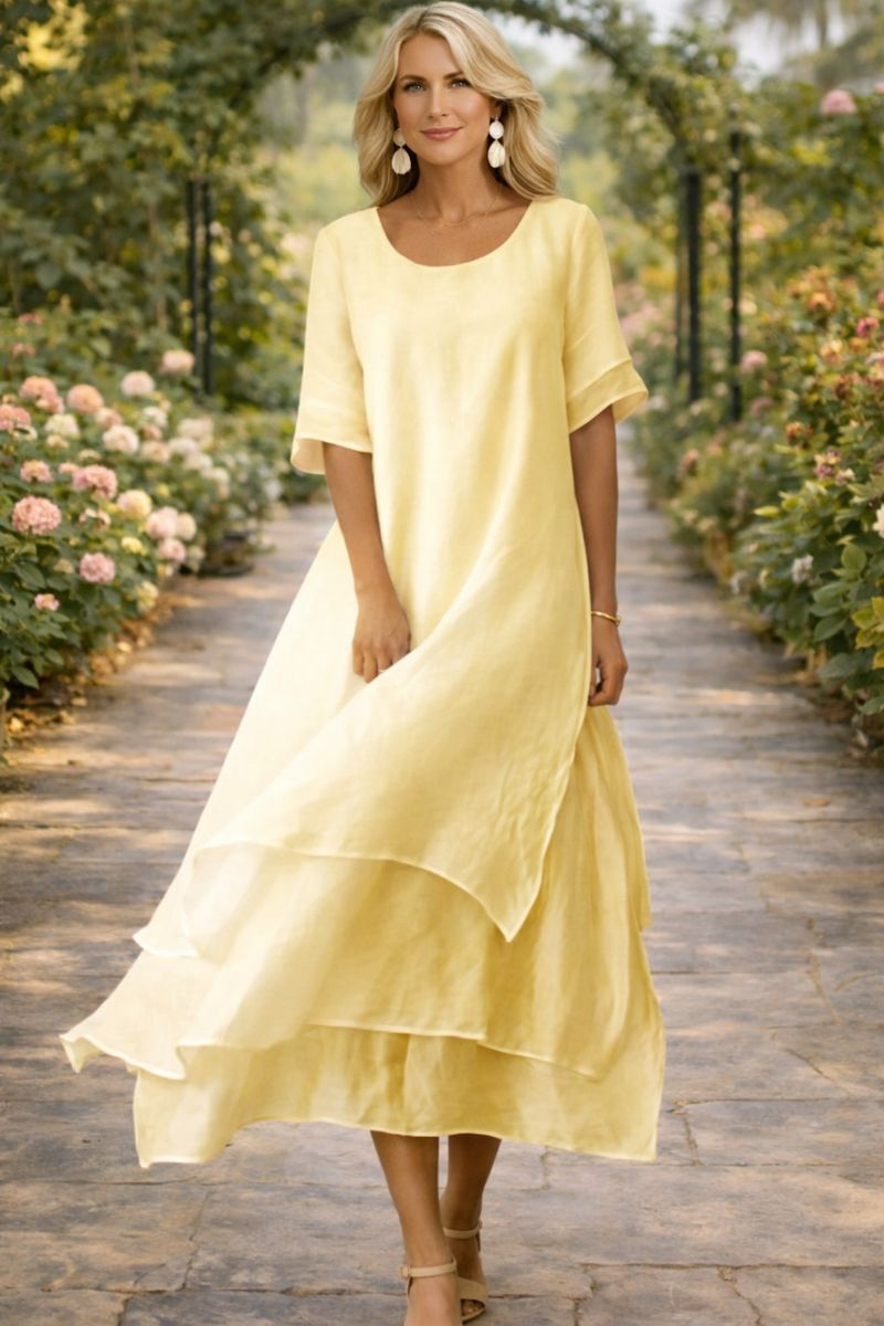 Women's Fluid Cut Midi Dress with Relaxed Fit