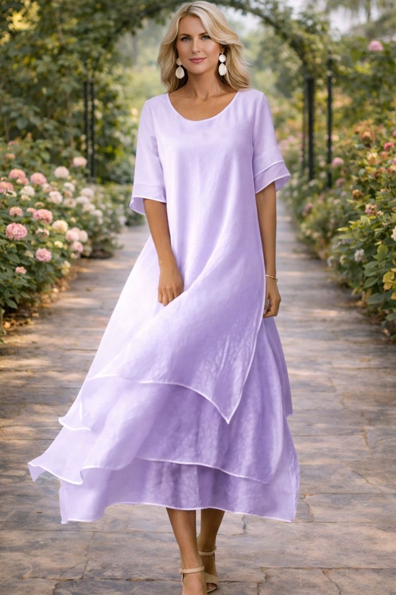 Women's Fluid Cut Midi Dress with Relaxed Fit