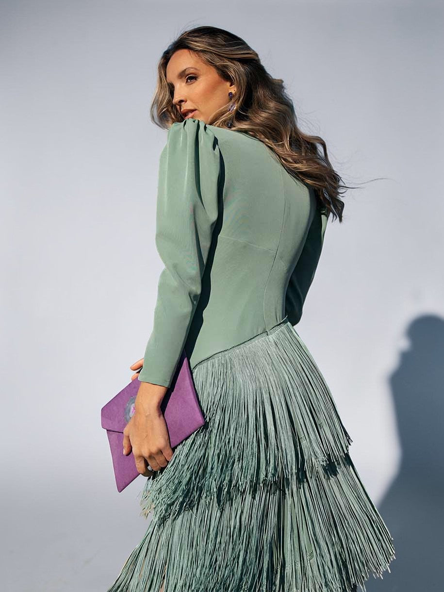 Women's Fringed V-Neck Midi Dress