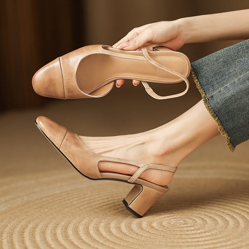 Women's Round Toe Slingback Heels with Block Heel