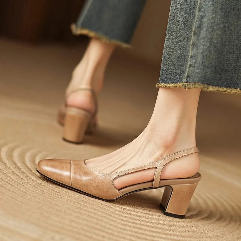 Women's Round Toe Slingback Heels with Block Heel
