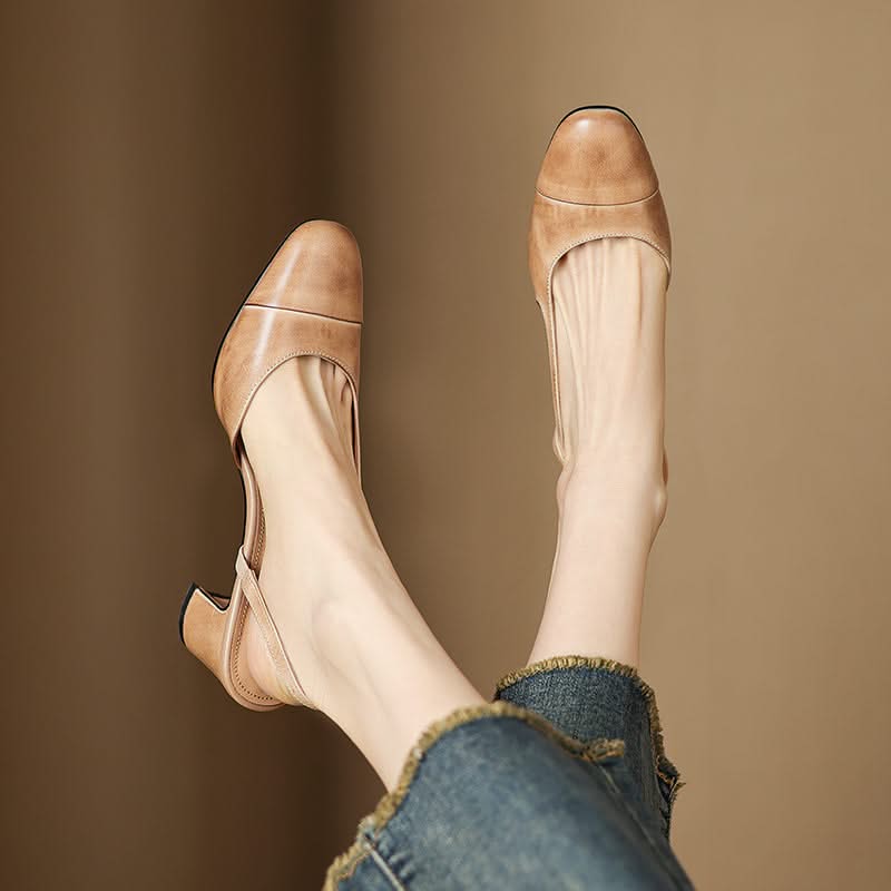 Women's Round Toe Slingback Heels with Block Heel
