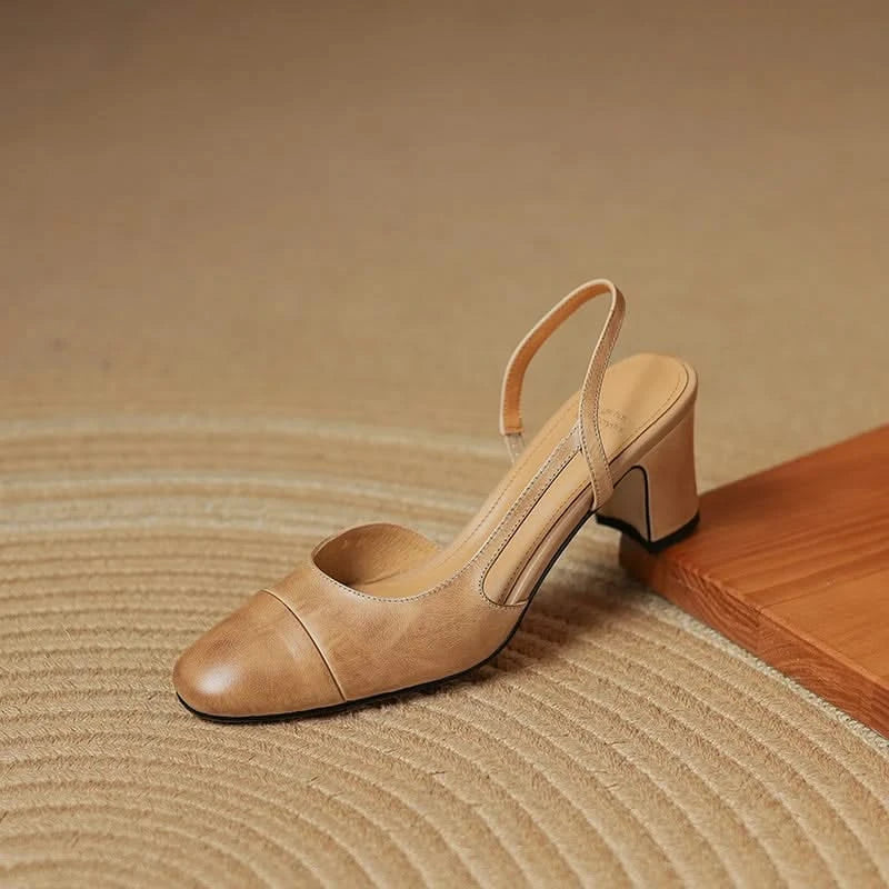 Women's Round Toe Slingback Heels with Block Heel
