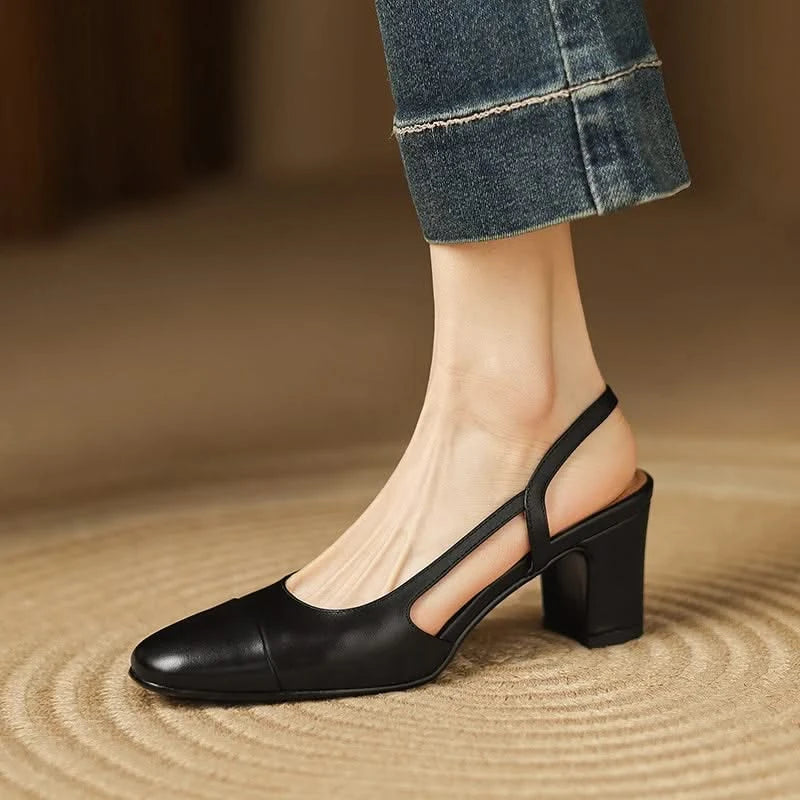Women's Round Toe Slingback Heels with Block Heel