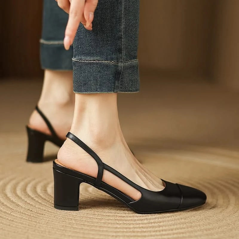 Women's Round Toe Slingback Heels with Block Heel